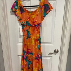 La Blanca Isla Floral Off Shoulder Midi Cover Up Dress Women's NWT- M